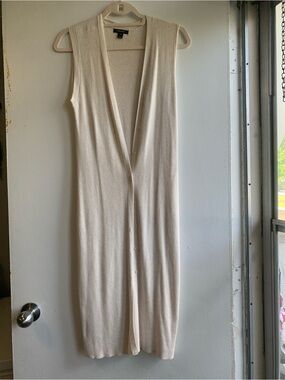 Rw&Co Sleeveless Long Button-Front Knit Dress/Vest in Cream Size M